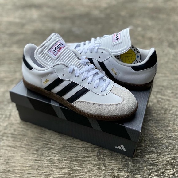 Adidas Samba Classic Leather Sneakers White Light Brown Soles New in Box - Picture 2 of 5